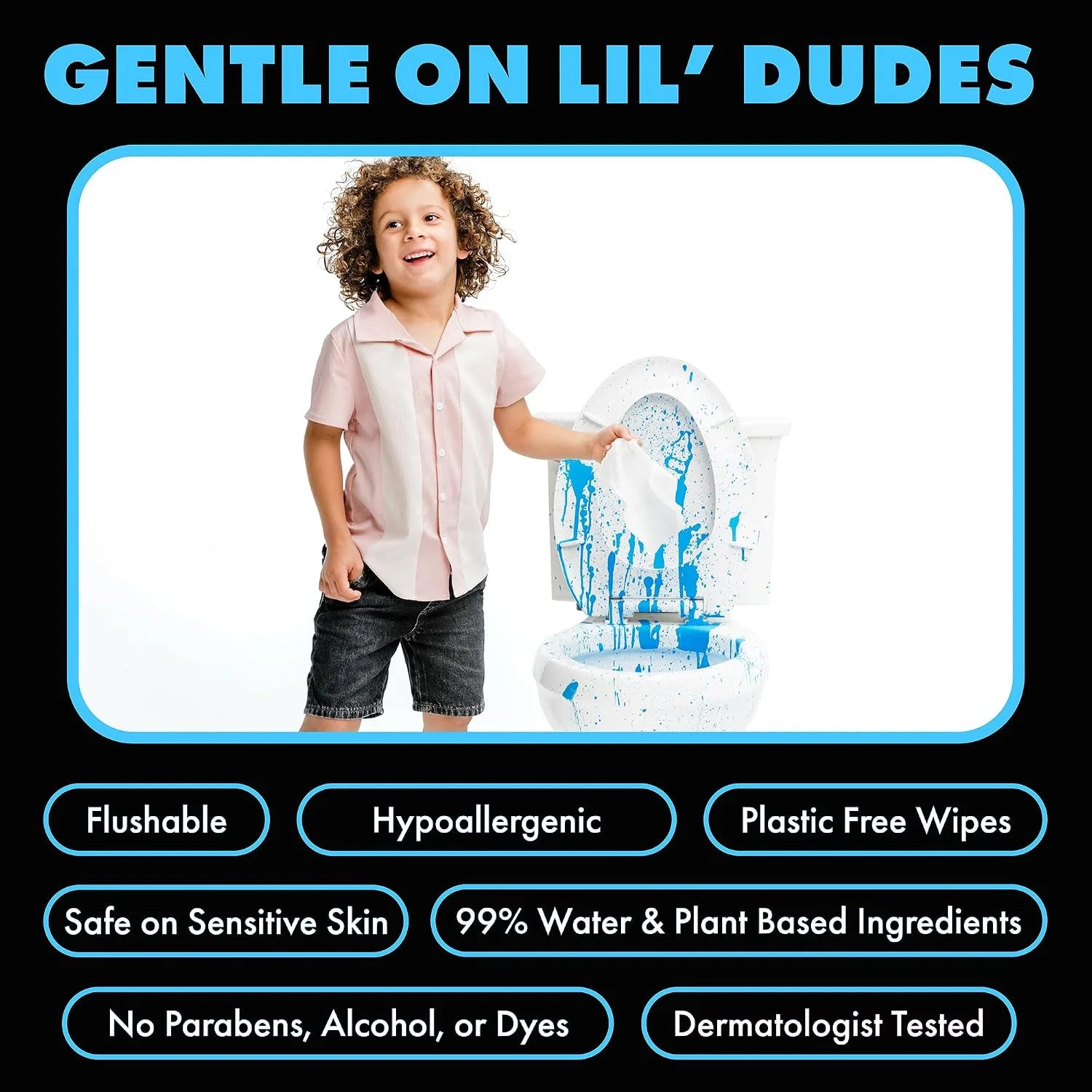 LiL' DUDE Wipes Flushable Potty Training Water Wipes, Unscented, 84 Count