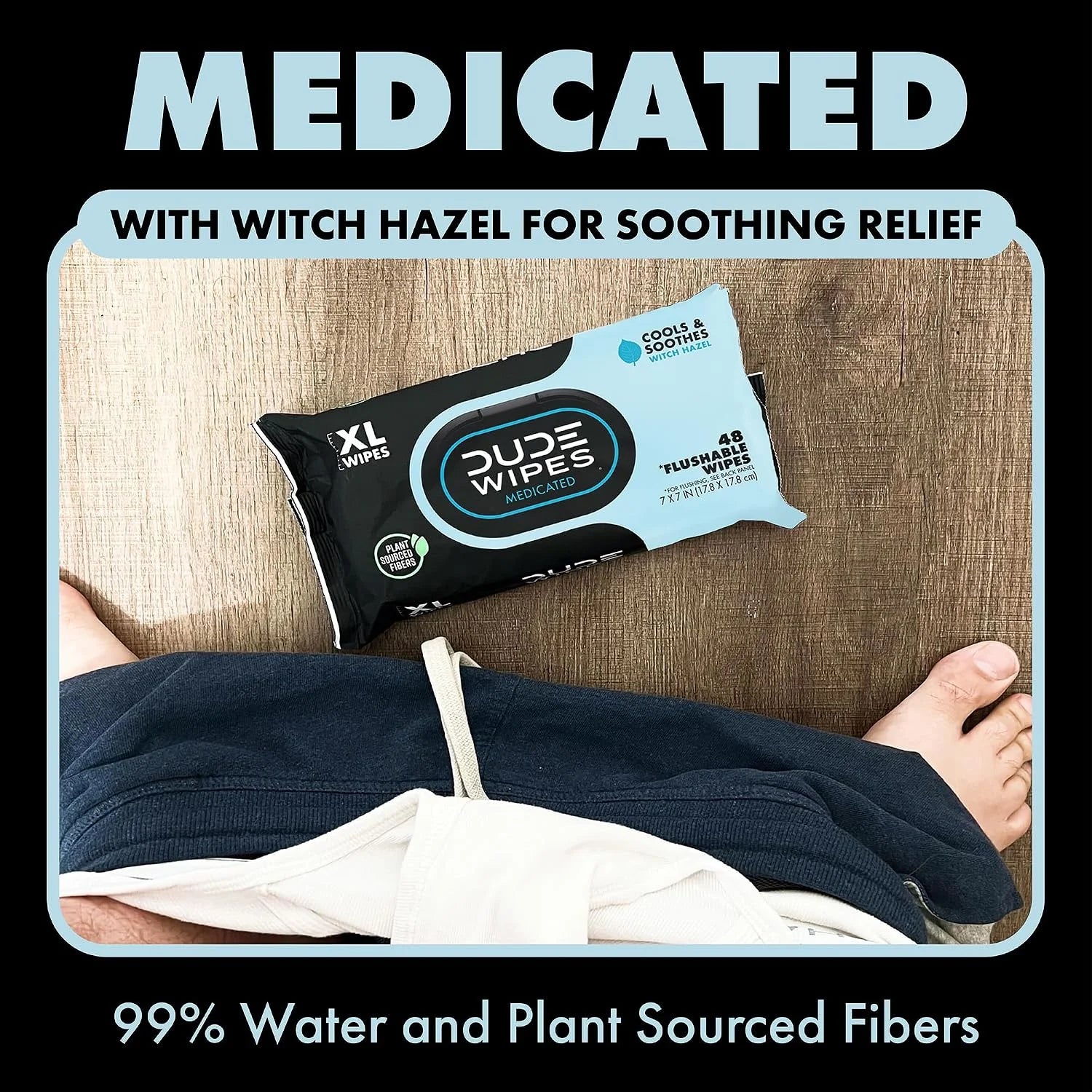 DUDE Wipes Medicated Hemorrhoid Flushable Wipes, Witch Hazel, 144 Count