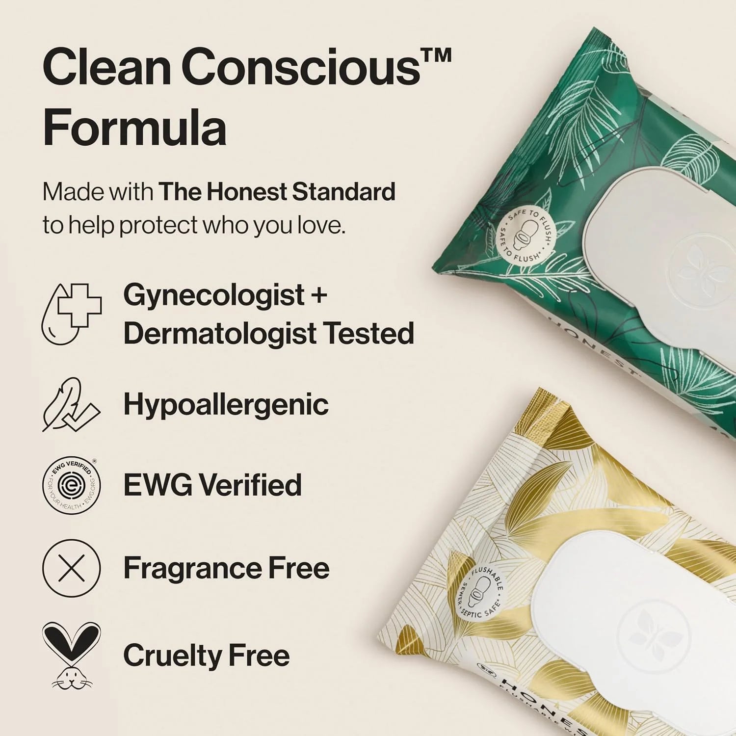 The Honest Company Flushable Wipes for Sensitive Skin, Hypoallergenic, Fragrance-Free, Gilded Wings Design, 126 Count (Pack of 3)