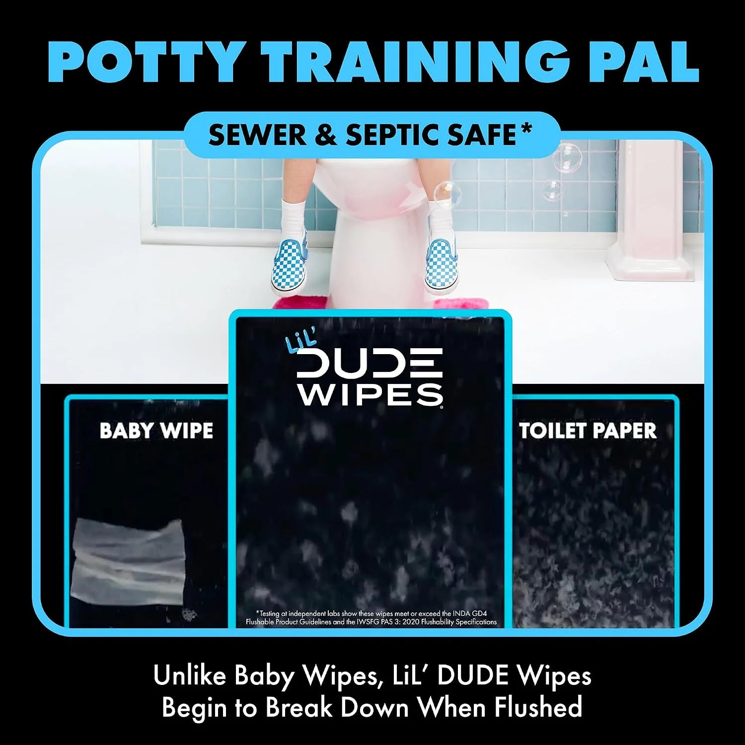 LiL' DUDE Wipes Flushable Potty Training Water Wipes, Unscented, 84 Count