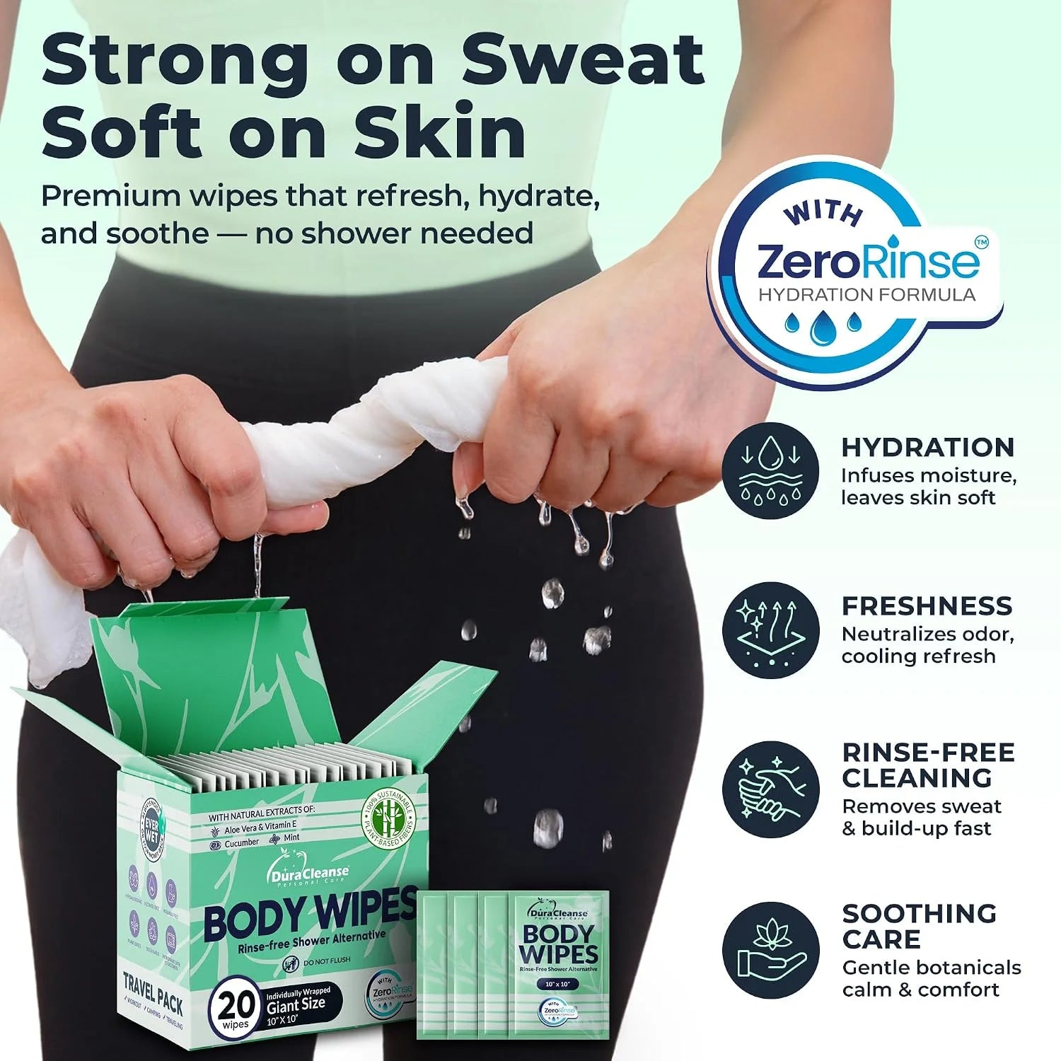 XL Travel Body Wipes for Women - 10"x10" Rinse-Free Bathing Wipes - 20ct