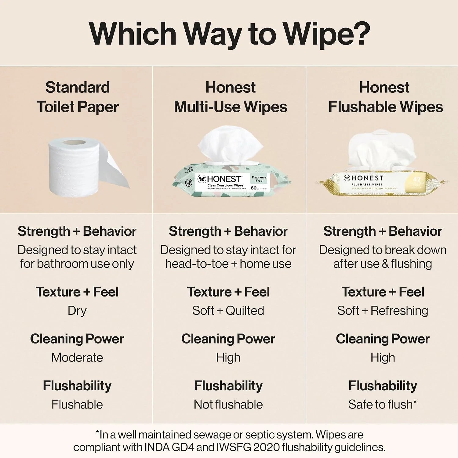 The Honest Company Flushable Wipes for Sensitive Skin, Hypoallergenic, Fragrance-Free, Gilded Wings Design, 126 Count (Pack of 3)
