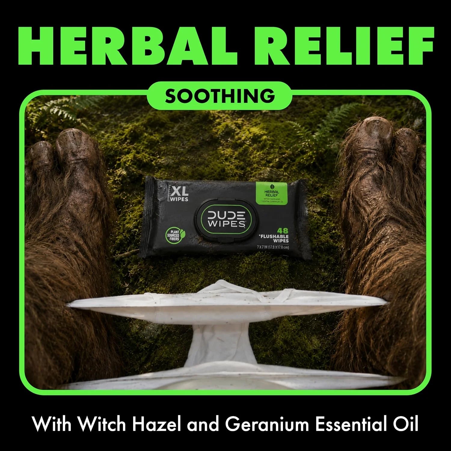 DUDE Wipes Herbal Relief Adult Flushable Wet Wipes, Witch Hazel, 144 Count