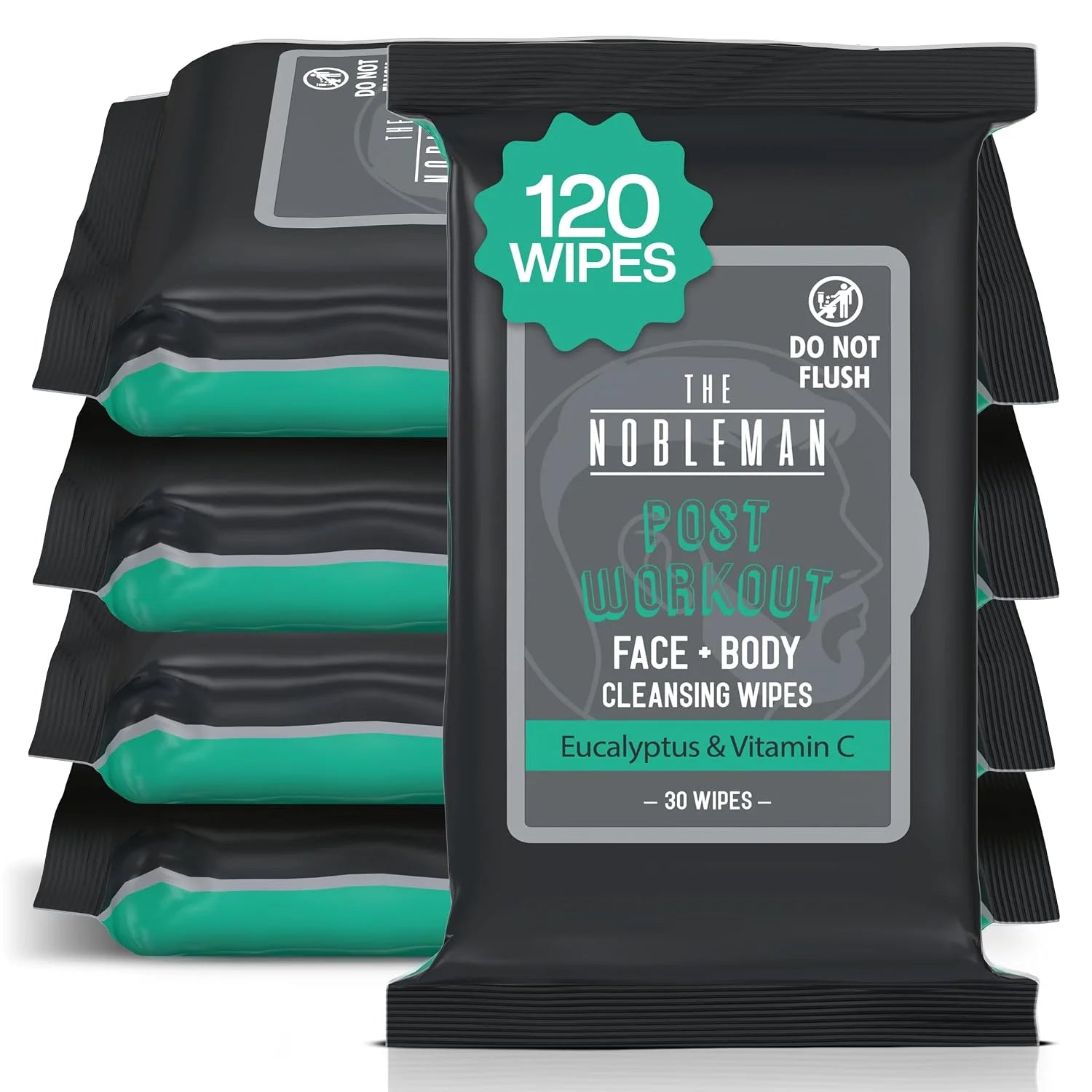 The Nobleman 4-Pack Face + Body Cleansing Wipes: 4 Post Workout Packs with Eucalyptus and Vitamin C (120 Ct.)
