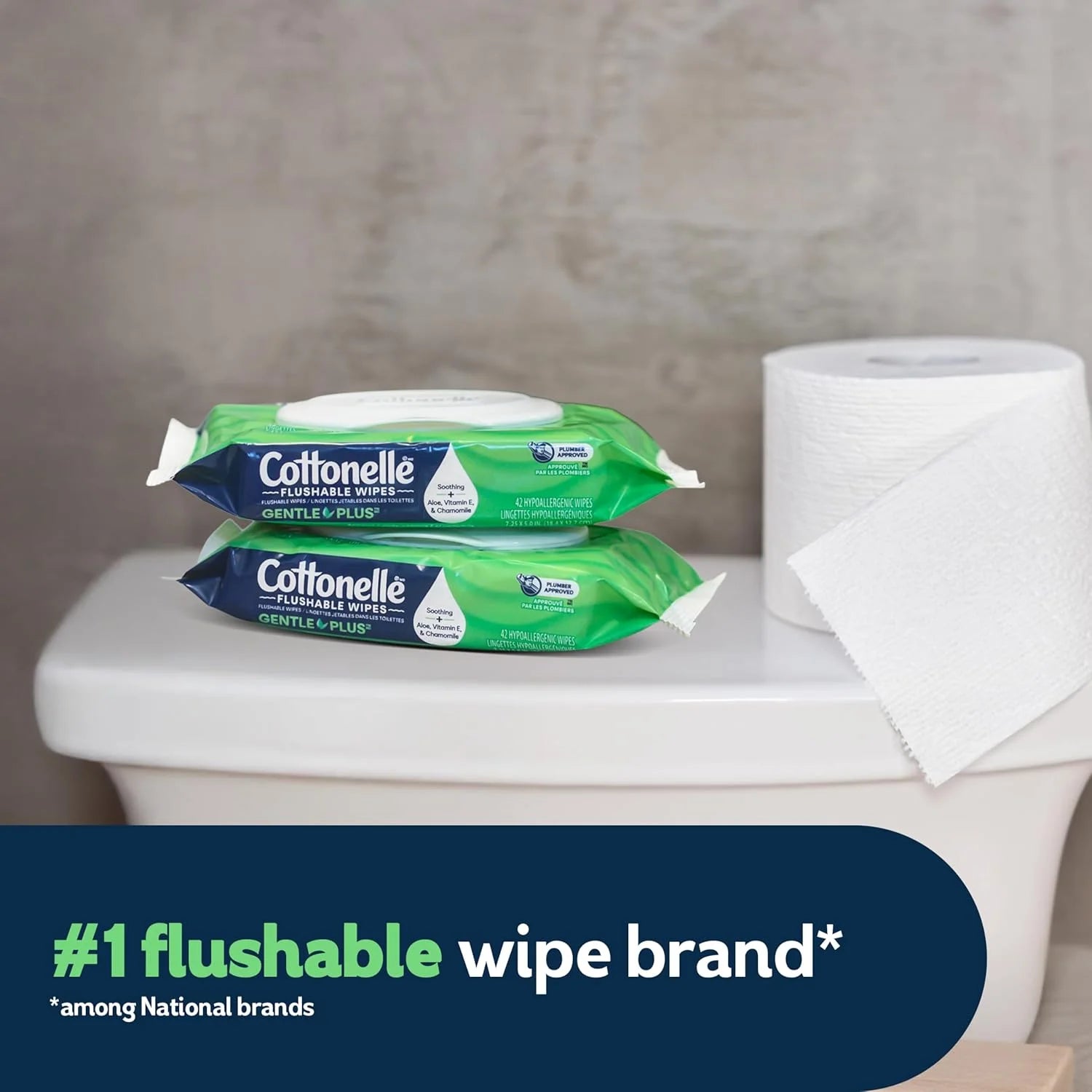 Cottonelle GentlePlus Flushable Wipes, 8 Packs, 42 Wipes per Pack