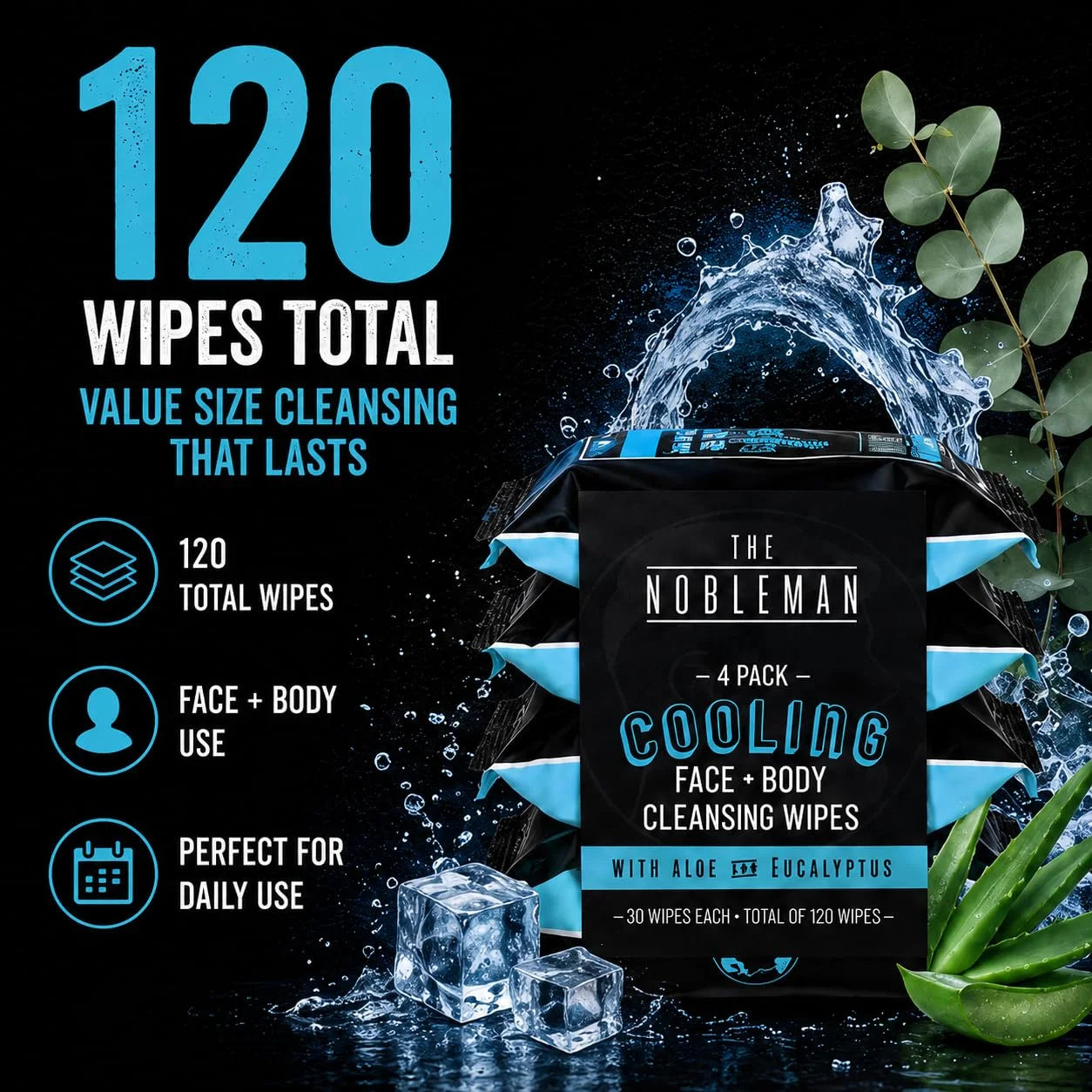 The Nobleman Cooling Aloe & Eucalyptus Face + Body Men Cleansing Wipes