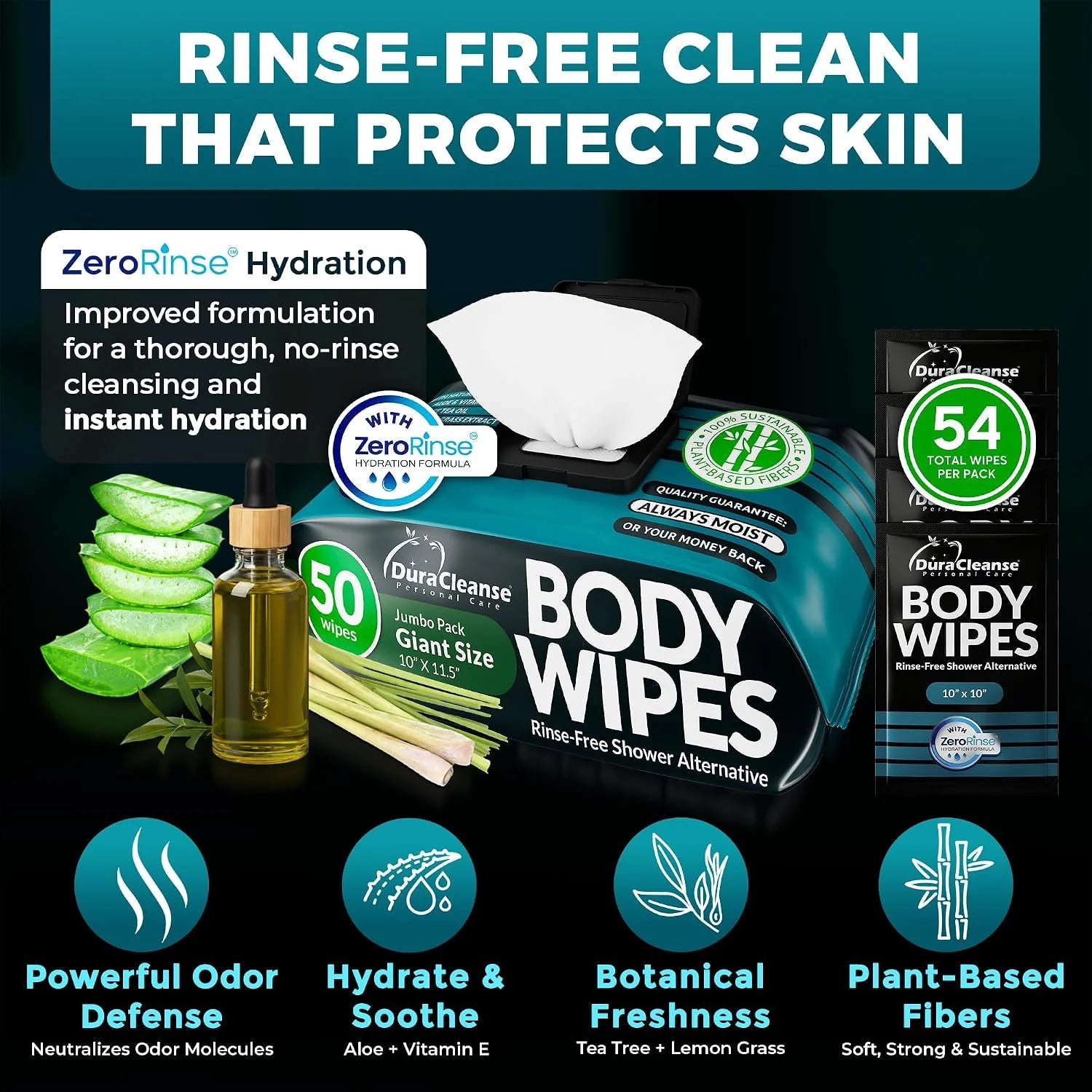 Bulk Body Wipes for Men - Max Clean - No Rinse Shower Wipes - 200 Ct (4pk)