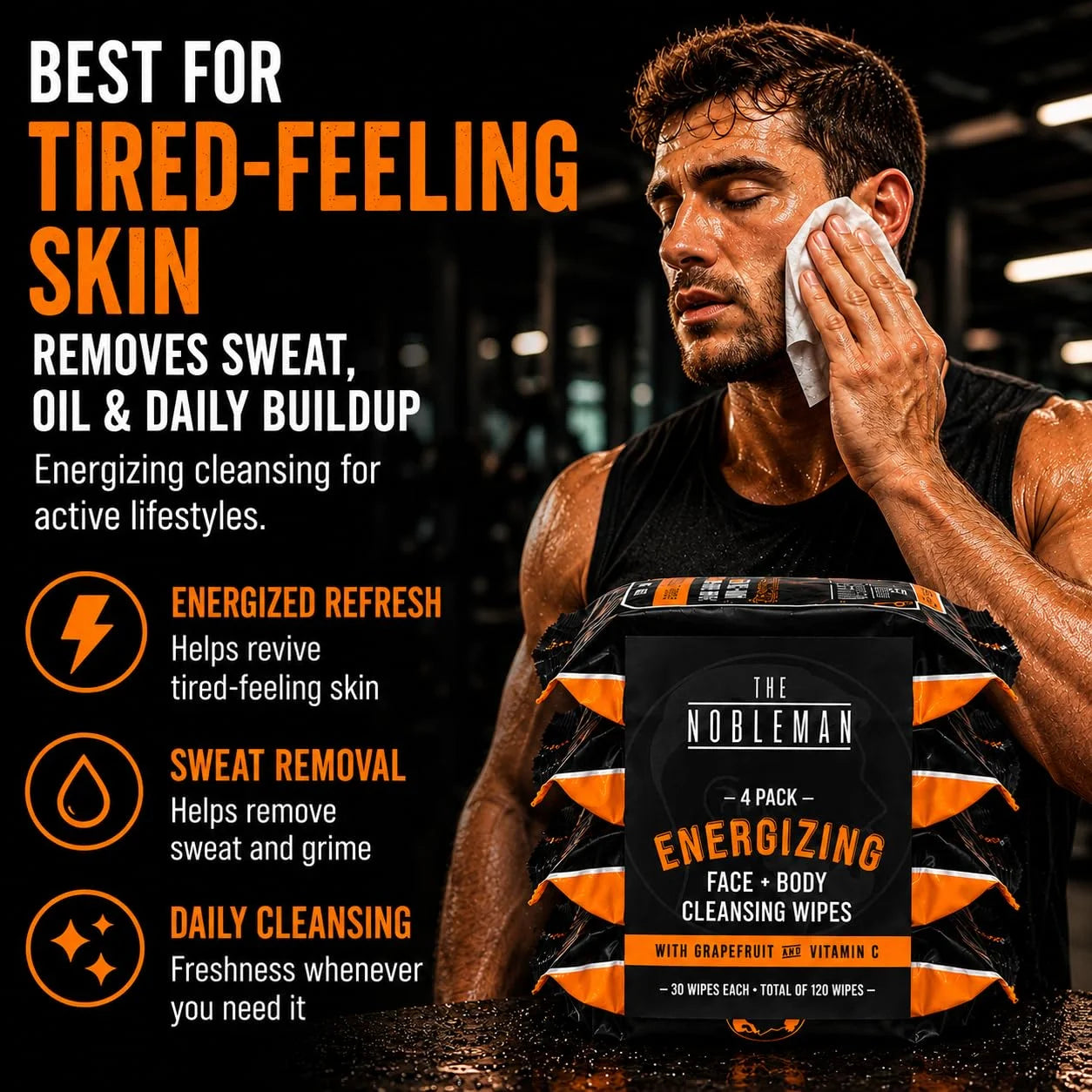 The Nobleman Energizing Grapefruit & Vitamin C Face + Body Cleansing Wipes