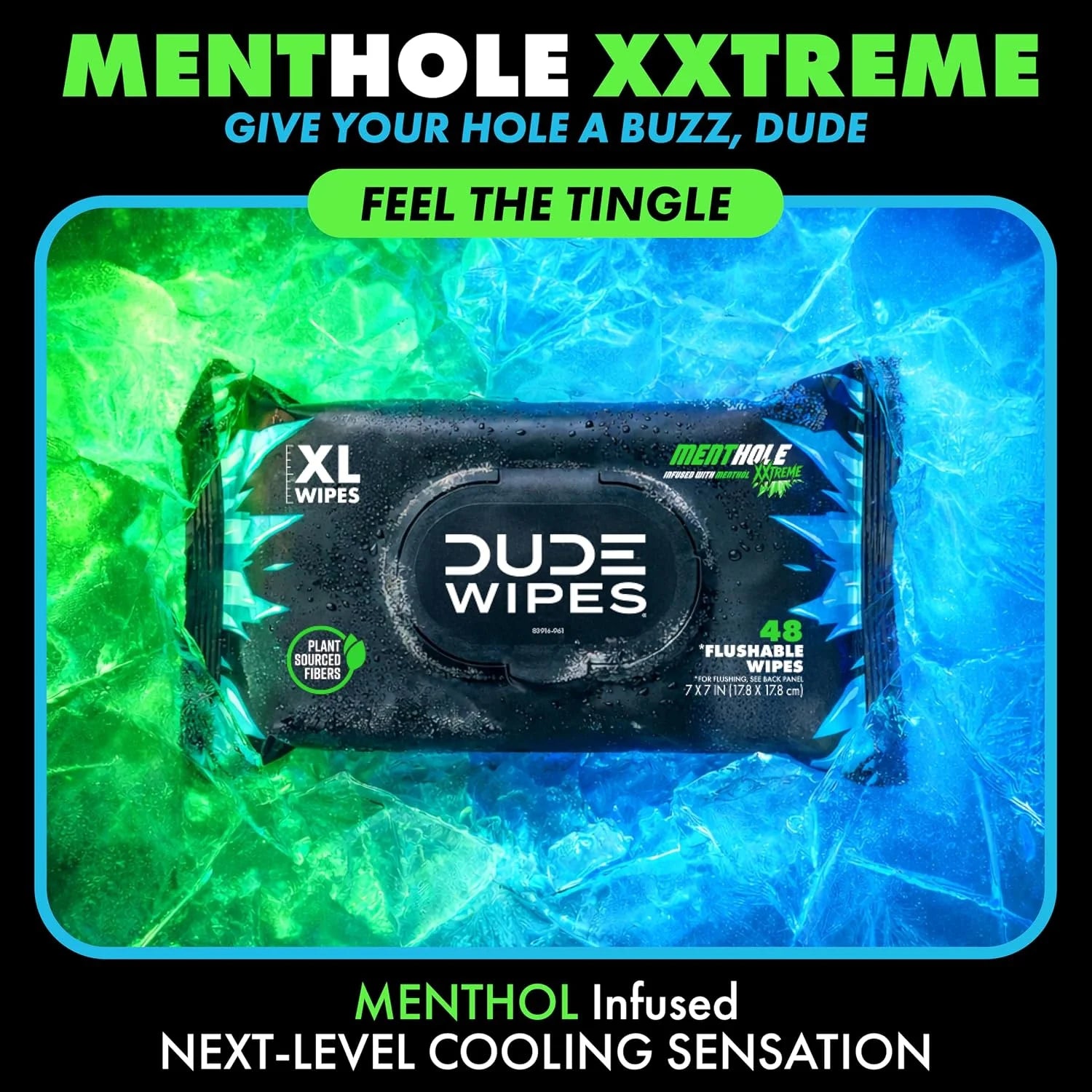 DUDE Wipes MentHOLE XXtreme Adult Flushable Wet Wipes, Cooling, 144 Count