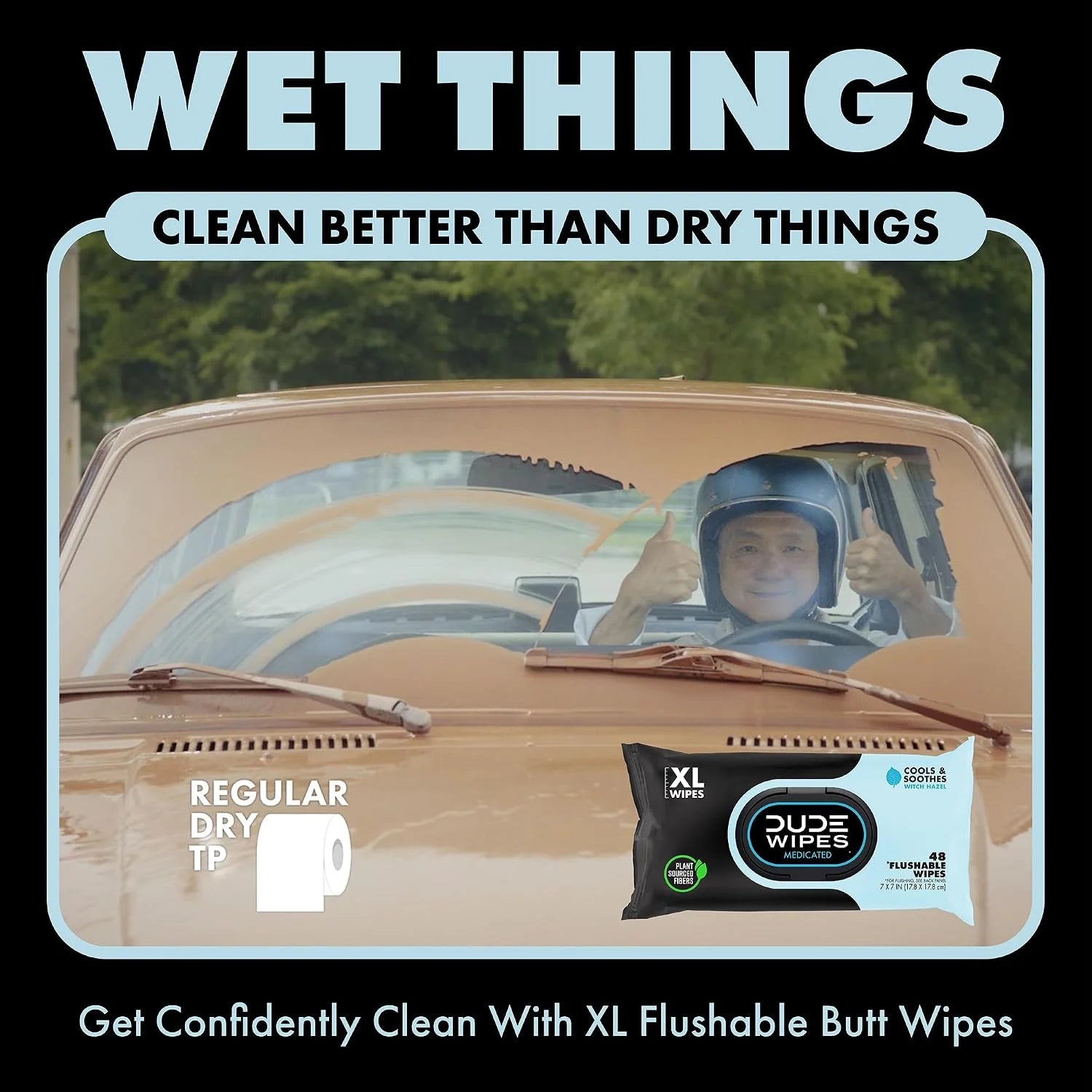 DUDE Wipes Medicated Hemorrhoid Flushable Wipes, Witch Hazel, 48 Count