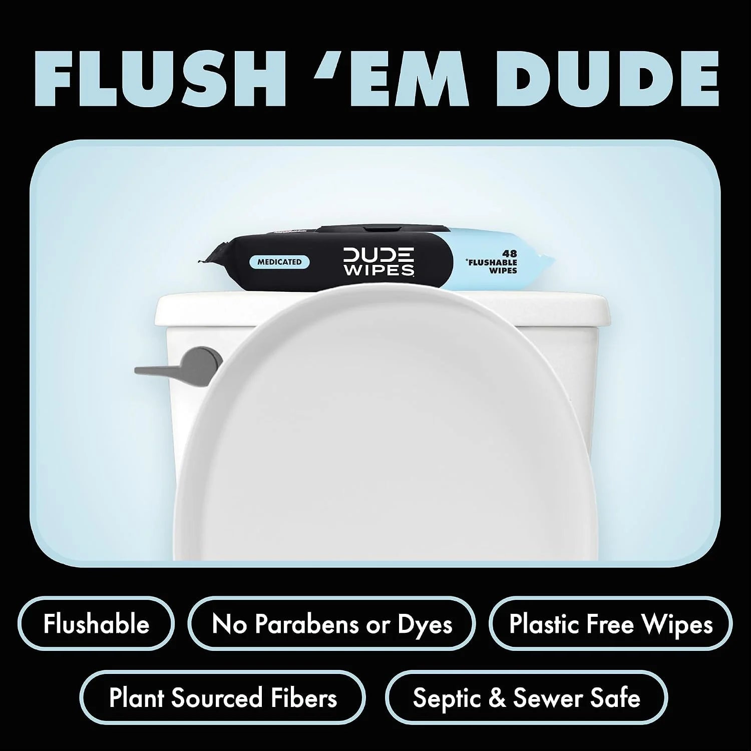 DUDE Wipes Medicated Hemorrhoid Flushable Wipes, Witch Hazel, 48 Count