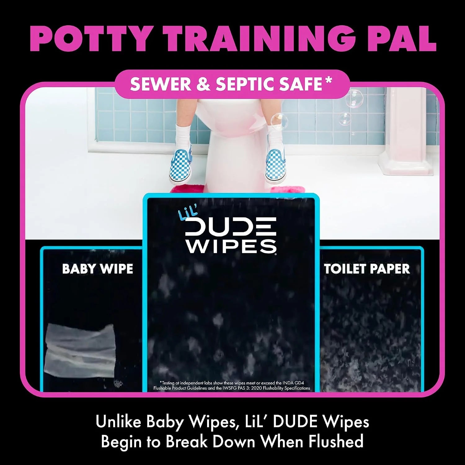 LiL' DUDE Wipes Flushable Potty Training Water Wipes, Bubble Bum, 168 Count