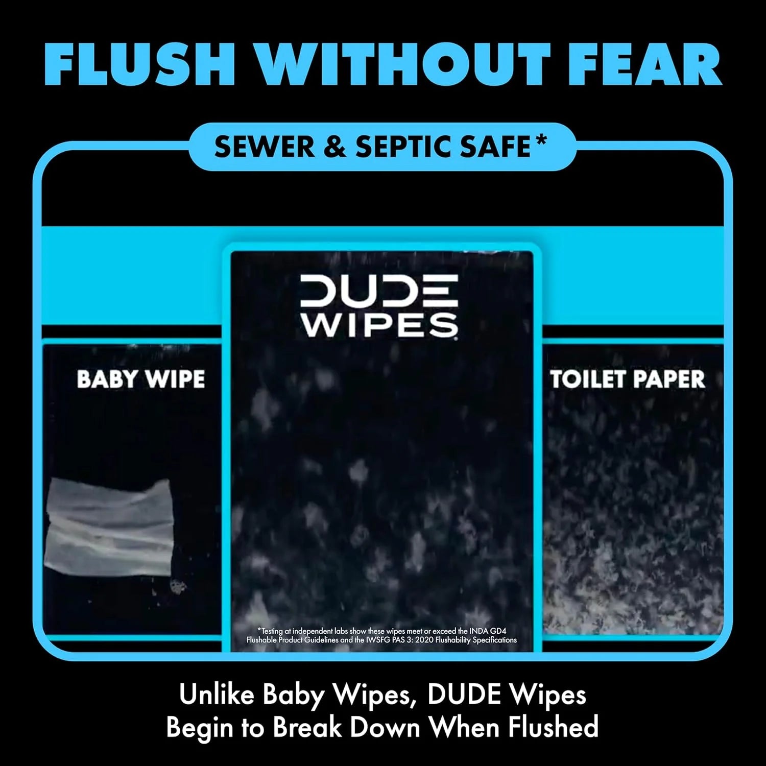 DUDE Wipes Unscented Adult Flushable Travel Wipes, Camping, 18 Count