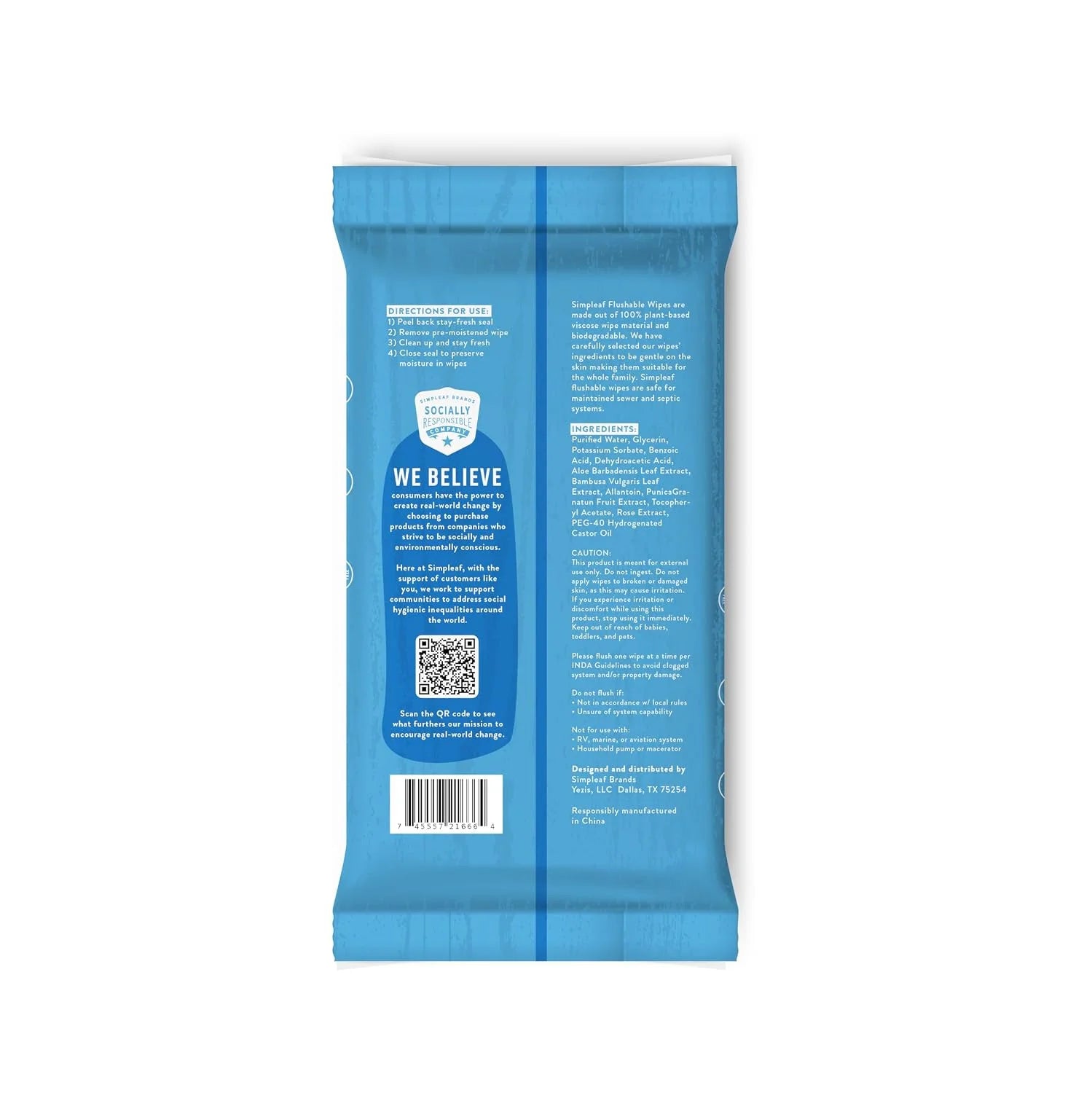 Simpleaf Flushable Wet Wipes | Eco- Friendly, Paraben & Alcohol Free | Hypoallergenic & Safe for Sensitive Skin | Unscented Soothing Aloe Vera Formula (50 Count) 1 pack